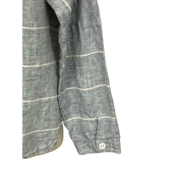 Habitat Clothes to Live In Linen Wrap Blouse Top Long Sleeve Blue White Size L - Picture 7 of 12